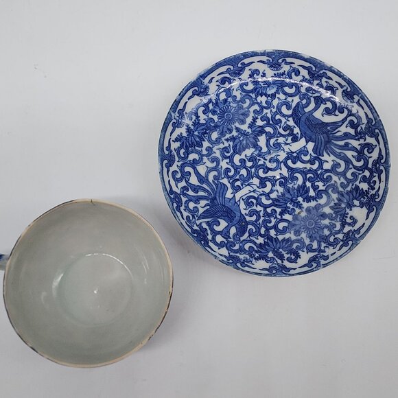 Xuande Marked Demitasse Blue & White Porcelain Cup and Saucer Pheonix - Picture 3 of 12